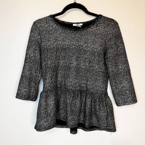 BAR‎ III Black Silver Peplum Blouse Sparkly Top Women’s L - Picture 1 of 5